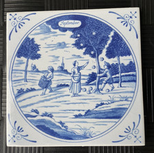 VTG Westraven Delft Blue Tile September Apple Picking Utrect Holland Dated 1979 picture