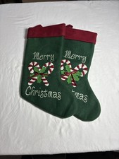 Vintage Stockings Felt Wool W/ Holly/Candy Canes Embroidered Merry Christmas picture