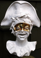 Vtg White Glazed Terra Cotta MASKED BALL MASQUERADE HEAD BUST Handmade ITALY 12