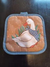 Vintage Franco Goose Geese Blue Polka Dot Potholder Pot Holder Quilted picture