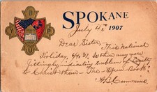 Spokane WA 1907 July 4th BYPU Baptist Young People's Union Emblem Postcard picture