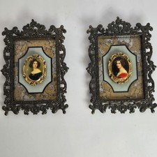 Vintage EA Riba Co Hollywood Regency Italian Brass Miniature Framed Portraits... picture