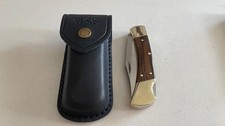 BUCK 110USA Hunting Pocket Knife Lockback Ebony Wood Handle W/Leather Sheath--- picture