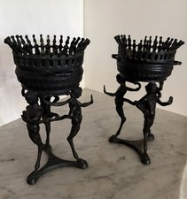 Pair Signed SOMMER NAPOLI Grand Tour Roman Bronze Brazier from Pompeii 8”H picture