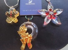 Swarovski Crystal Christmas Ornaments Set of 3-Wreath, Gingerman,Poinsettia MINT picture
