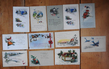 Group of 12 Antique Postcards: Christmas, BIRDS, CARDINALS, Bluebirds 1908-1927 picture