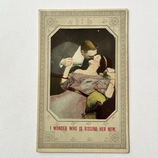 Antique Postcard Lovers Valentines Day Lost Love Romance Kissing picture