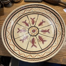 Vintage Turtlecreek Redware Pottery 13” Bowl Jessica Ross Signed 1993 Fish picture