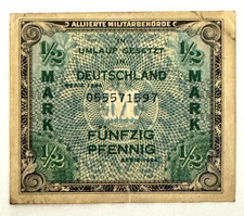 Vtg WWII US Army 1/2 Mark Germany Invasion Allied Currency Paratrooper 1944 WW2 picture