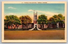 Vintage Postcard KS Topeka High School Street View Linen picture