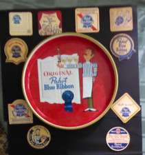 ORIGINAL 13 IN. PABST BLUE RIBBON TRAY PLUS 10 3IN.COASTERS + ONE- 4IN. COASTER picture