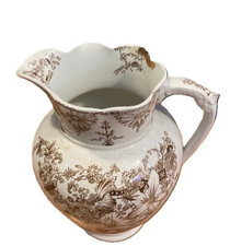 Antique RARE 1889 Semi-Porcelain Pitcher ~ England ~ Brown Fife Pattern ~ READ picture