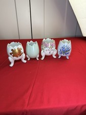 Vtg Lot 4 Porcelain Cracked Egg Vases Planters Lefton 8189 Footed Japan 4” picture