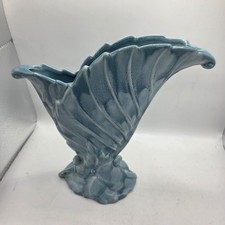 Vintage Royal Haeger Royal Hickman Blue Fan Leaf Vase Planter Art Pottery USA picture