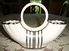 EXQUISITE 1930’s ANTIQUE ART DECO LENOX CHINA SILVER OVERLAY STRIPE POSEY VASE picture