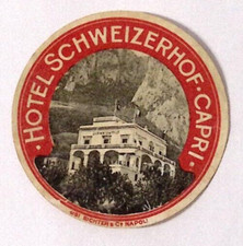 c1940s Hotel Schweizerhof Capri ITALY Luggage Label 2.5
