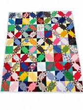 RARE Vintage Antique Patchwork Quilt UNUSUAL TURTLE DESIGN Hand Quilted HUGE picture