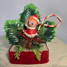 Vintage 1950s 60s Christmas Pixie Elf Centerpiece Candy Cane Holly Kitsch picture