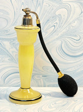 #11 Vanity Antique 1920s Art Deco Long Stem Yellow Glass Perfume Atomizer 6  3/4 picture