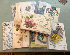 Lot Vintage Floral Birthday Holiday Postcards, Multicolor Paper, Flowers picture