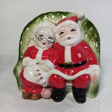 Vintage Christmas Ceramic Santa& Mrs. Claus on Couch Bank Japan 1950's  NB-90 picture