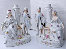 Antique German Porcelain Figural Candelabra Pair Sitzendorf Style Courting Coupl picture