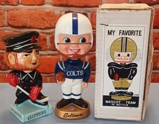 2 Vintage BALTIMORE Bobbleheads 1967 Colts + 1968 Clippers GR.Cond. Logos Intact picture
