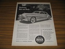 1947 Print Ad Buick 4-Door with White Sidewalls Handsome,Hale,Handy picture