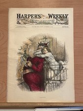 1881 HAND COLORED THOMAS NAST SANTA CLAUSE HARPER’S WEEKLY CHRISTMAS ENGRAVING picture