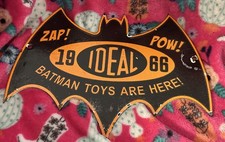 VINTAGE 11x8 in IDEAL BATMAN TOYS ARE HERE ADV SIGN HEAVY METAL PORCELAIN picture