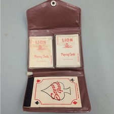 Vintage Miniature Double Deck Lion Playing Cards in Snap Wallet Travel Case picture