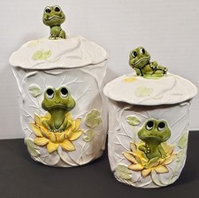 Vintage 1976 Sears Roebuck & Co Neil The Frog Set of 2 Ceramic Canisters Read picture