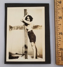 Vintage 1920s Photo Scantily Clad Come Hither Sexy Woman Embraces Boat Pole picture
