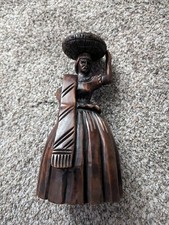 Vintage Hand Carved Wood Art Hand  Sculpture Woman Basket picture