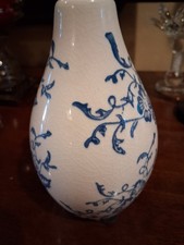 Vintage Blue and White Ceramic Bud Vase 6” Crackle Glaze Floral Chinoiserie... picture