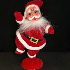 Vintage Flocked Dancing Santa Claus Figure 9” Mid Century Christmas Decoration picture
