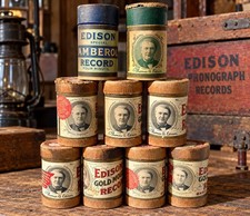 Lot of 9 Vintage Edison Gold Moulded Records Phonograph Cylinders with Cases picture