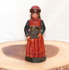 Vintage 1996 Russian Maiden With Icon Wooden Hand Carved Hand Painted Popov B. M picture