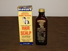 VINTAGE 1969 GLOVER'S TOMS RIVER NJ MANGE MEDICINE HAIR & SCALP BOTTLE  *EMPTY* picture
