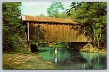 Greetings From Roscoe New York Covered Bridge Willowemoc River Vintage Postcard picture