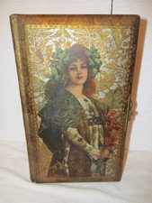 Antique Victorian Photo Album Hand Painted Gilt Leather Large Cabinet Card 1890s picture