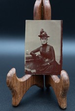 Antique 1/6 Plate Tintype Photograph Elegant Victorian Woman in Fine Hat & Glove picture