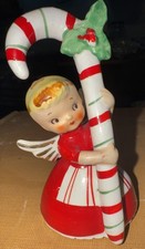 Rare Vintage National Potteries Japan Christmas Angel Bell Candy Cane Napco  56 picture