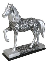 Ebros Equestrian Filigree Graceful Sauntering Silver Horse Statue 7.75