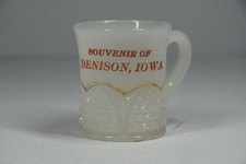 Vintage MCM Milk Glass Souvenir Denison Iowa Toothpick Holder Mug Cup picture