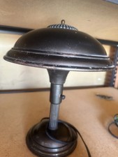 Vintage 1930s Art Deco UFO Saucer Mushroom Metal Table Lamp Machine Age Fluted picture