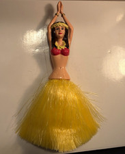 Vintage Hawaiian Hula Girl Figurine Doll w/ Yellow Grass Skirt, Approx. 9 in picture