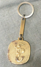Vintage Key Ring Brass Fob Warszawa Syrenka - The Mermaid Protector Of Warsaw picture