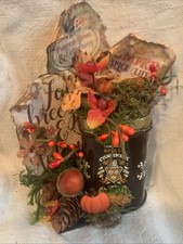 Mansfield Primitive Fall Thanksgiving Display On Vintage  Spice Tin picture