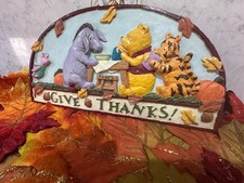 Winnie the Pooh Give Thanks Thanksgiving Wall Plaque Sign Winnie Tigger NEW Tag picture